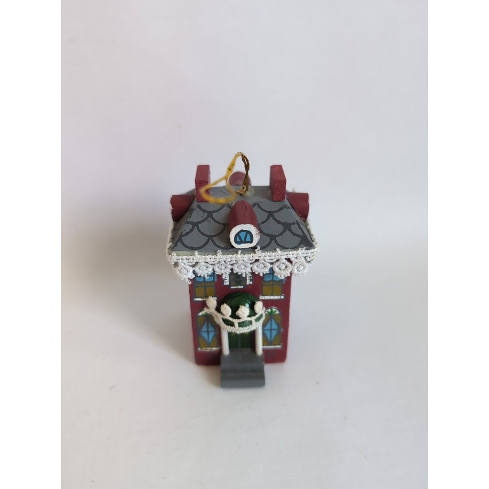 Vtg Kurt Adler Victorian House CHRISTMAS ORNAMENT Wood Lace Trim Village 1981